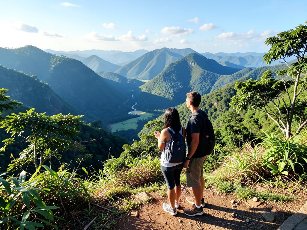 Turistas em mirante com vista para o vale